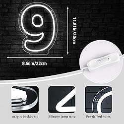 ATTNEON Number 9 Neon Sign,Led Light Up 9 Numbers