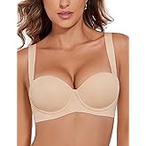Rasback Balconette Push Up Bras for Women Support Underwire Back Smoothing T-Shirt Bra Beige 32C