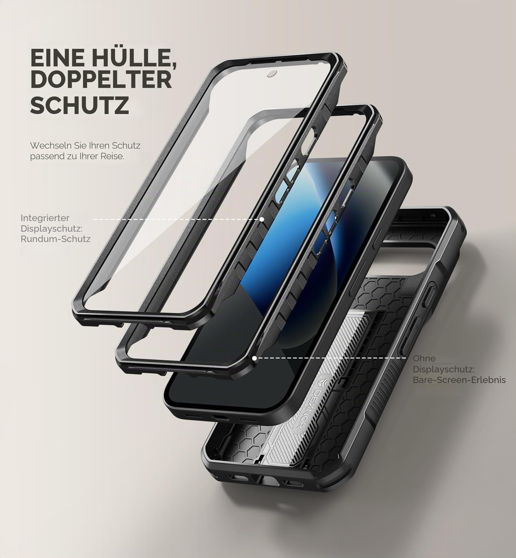 Dexnor Kompatibel mit Google Pixel 10a Hülle mit Eingebaute Schiebekamera Abdeckung&Displayschutz&Kickstand, Schwerlast Stoßfestes Robustes Handyhülle Ganzkörper Stoßfänger Schutzhülle - Schwarz 5