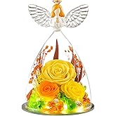 Flomoon Gifts for Women Preserved Roses for Valentines Day in Glass Angel Figurine Real Colorful Roses Forever Flowers Birthday Gifts for Her Grandma Sister Daughter Wife, Yellow