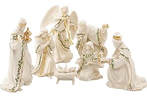 Lenox Figurine, 7-Piece Mini Nativity Set, Made Of Porcelain with 24K Gold Accent, Christmas Decoration, Christmas Decor Indoor, Winter Decor for Home, Table Decoration (Ivory, 7 Piece, 4-Inch Height)