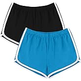 URATOT Women's Cotton Gym Yoga Summer Running Active Dance Elastic Shorts, Pack of 2