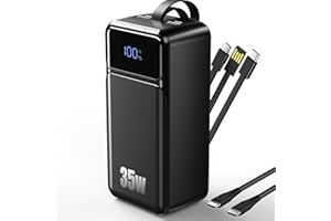 80000mAh Power Bank, 35W Fast Charging Portable Charger Built-in 3 Cables with 7 Ports, High Capacity External Battery Pack f