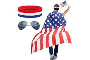Generic American Flag Costume Cape Set, USA Sunglasses and Flag Headband for Men Women 4th of July Independence Day Celebration Halloween Party Accessories, Large