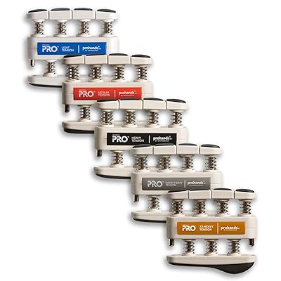 Prohands PRO Hand Exerciser, Finger Exerciser (Hand Grip Strengthener), Spring-Loaded, Finger-Piston System, Isolate and Exercise Each Finger, (Set of 5) (Blue, Red, Black, Gray, Orange)