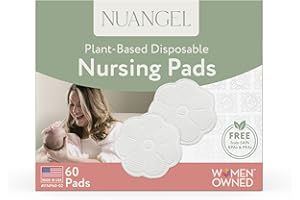 NuAngel Plant‑Based Disposable Nursing Pads for Breastfeeding, 100% Cotton Top Layer, Thin & Breathable Leak Protection – 60 Count