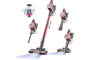 WLOTPO Vacuum Cleaners for Home,Cordless Vacuum Cleaner,Cordless Stick Vacuum Cleaner with 80000Rmp Powerful Motor,Lightweight Cordless Vacuum Cleaners for Home Hard Floor Pet Hair(Red)