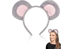 jayuwe Mouse Ear Headband, Fuzzy Animal Headband for Women Adults, Cute Grey Rat Ears Costume Accessories for Halloween Christmas Cosplay Costume Party Favors Supplies
