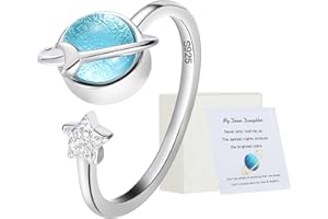 WOSCCOWT Sterling Silver Spinner Ring, S925 Spinning Star Fidget Ring for Anxiety, Adjustable Rotatable Ring for Women, Birthday Gift for Her