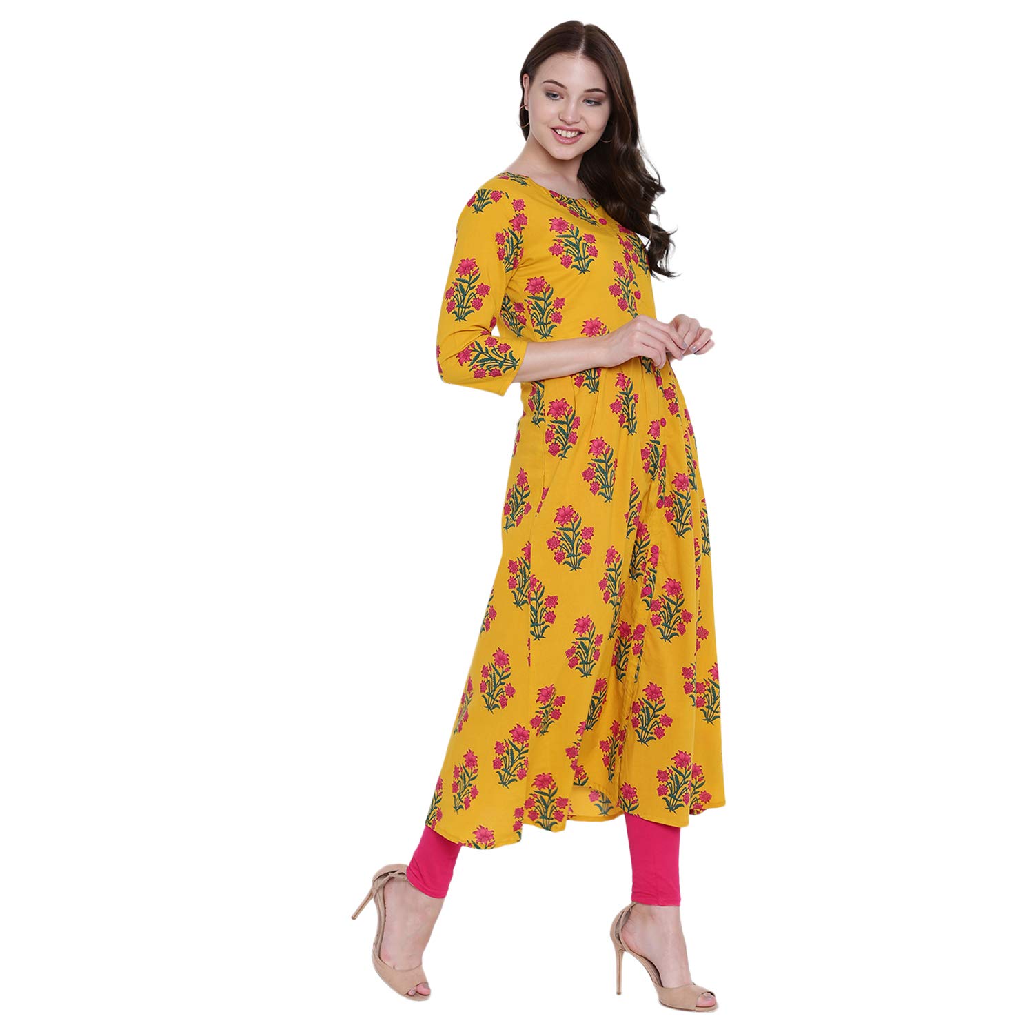 gulmohar jaipur women's cotton a-line kurti (yellow)