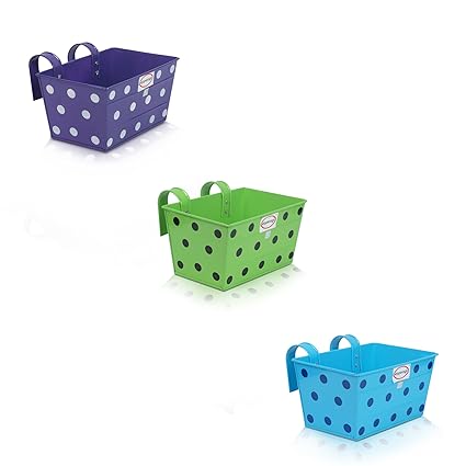 Pepper Agro Gardening Railing balcony Planter Decorative Polka Dotted Hanging Pots metal plant container Parrot Green, Sky Blue, Purple Set of 3