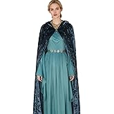 Jaugola Womens Queen Susan Costume Pevensie Retro Velvet Gown Cloak Robe Necklace Halloween Renaissance Dress Up Outfit