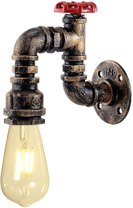 Kawell Industrial Water Pipe Wall Sconce Steampunk Vintage E26 Edison Wall Lamp Water Pipe Wall Light Iron Metal Water Pipe Style Wall Lamp Light Fixture For Corridor Cafe Bar Home Brass