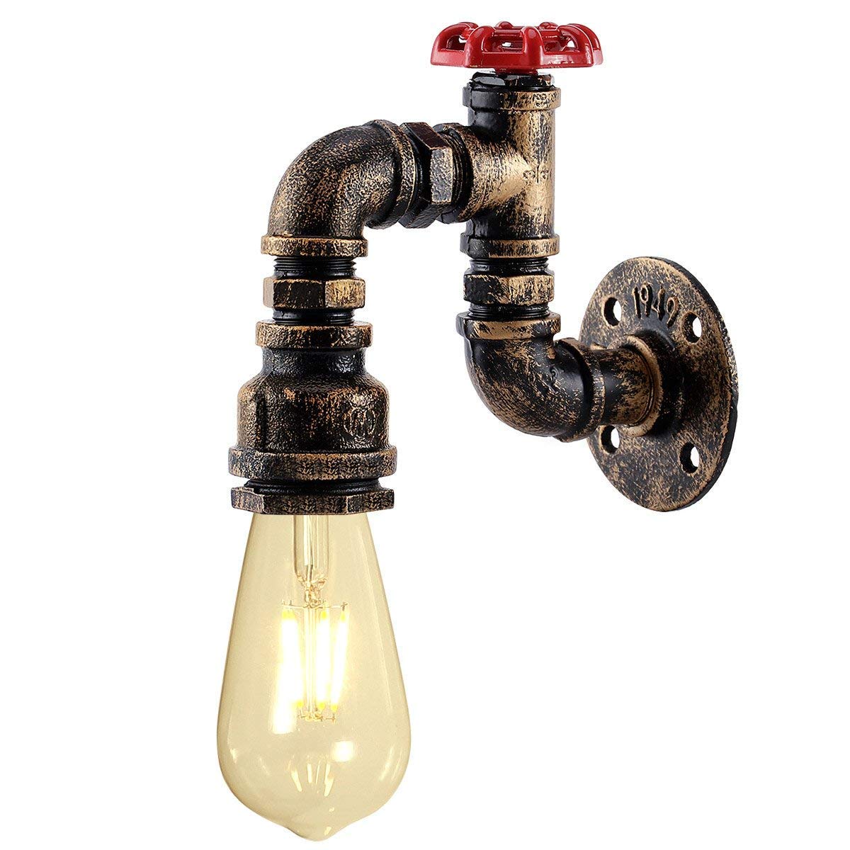 KAWELL Vintage Wall Lamp Industrial Retro Wall Light Creative Water Pipe Wall Sconce Iron Metal E27 60W Max for Restaurant Cafe Bar Kitchen Bedroom, Brass Color