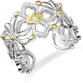 Zikichiky Two Tone Filigree Four Leaf Clover Open Ring Vintage Chunky Band Adjustable Rings for Women