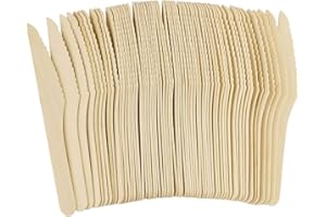 Cangfort 50Pcs Disposable Wooden Knives, 6.5In Length Compostable Cutlery Set - Wooden Knives, Disposable Knives for-Parties-