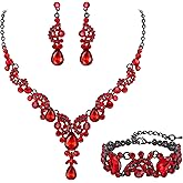 EVER FAITH Rhinestone Crystal Bridal Art Deco Floral Wave Teardrop Necklace Earrings Bracelet Jewelry Set