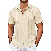 COOFANDY Men's Cuban Guayabera Shirt Summer Beach Vacation Shirt Casual Short Sleeve Button Down Resort Wear