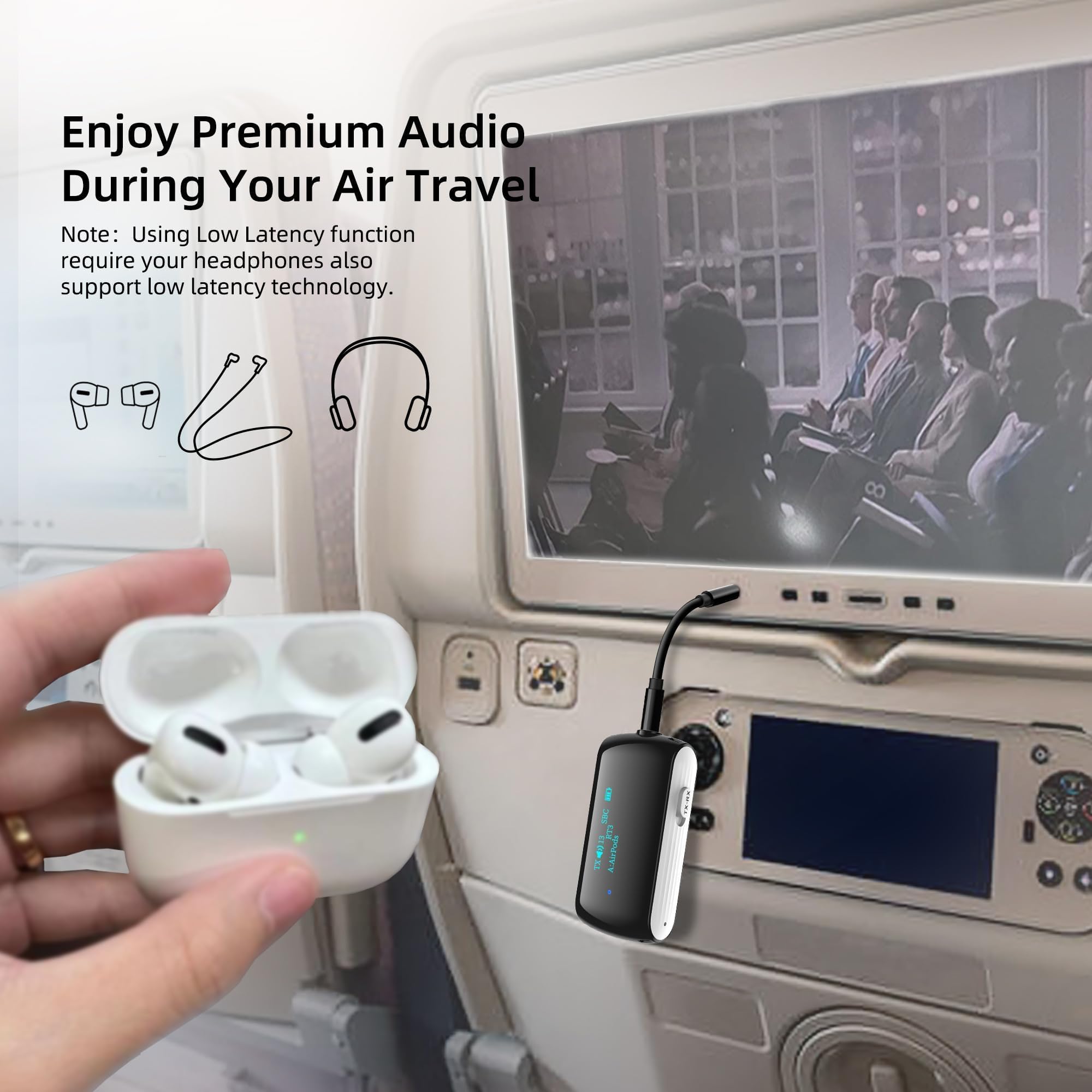 Condition photo showing New/Like New for yocowoco bluetooth transmitter receiver for 2 airpods/headphones, flight bluetooth 5.2 adapter for a