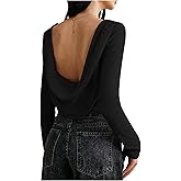 MakeMeChic Women's Backless Tops Long Sleeve Crew Neck T Shirts Fitted Y2k Going Out Top