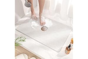 HITSLAM Shower Mat with Center Drain Hole, 24 x 16 Inch Non Slip Bath Mat for Textured Tub, Soft Loofah-Style Bathtub Mat Wit
