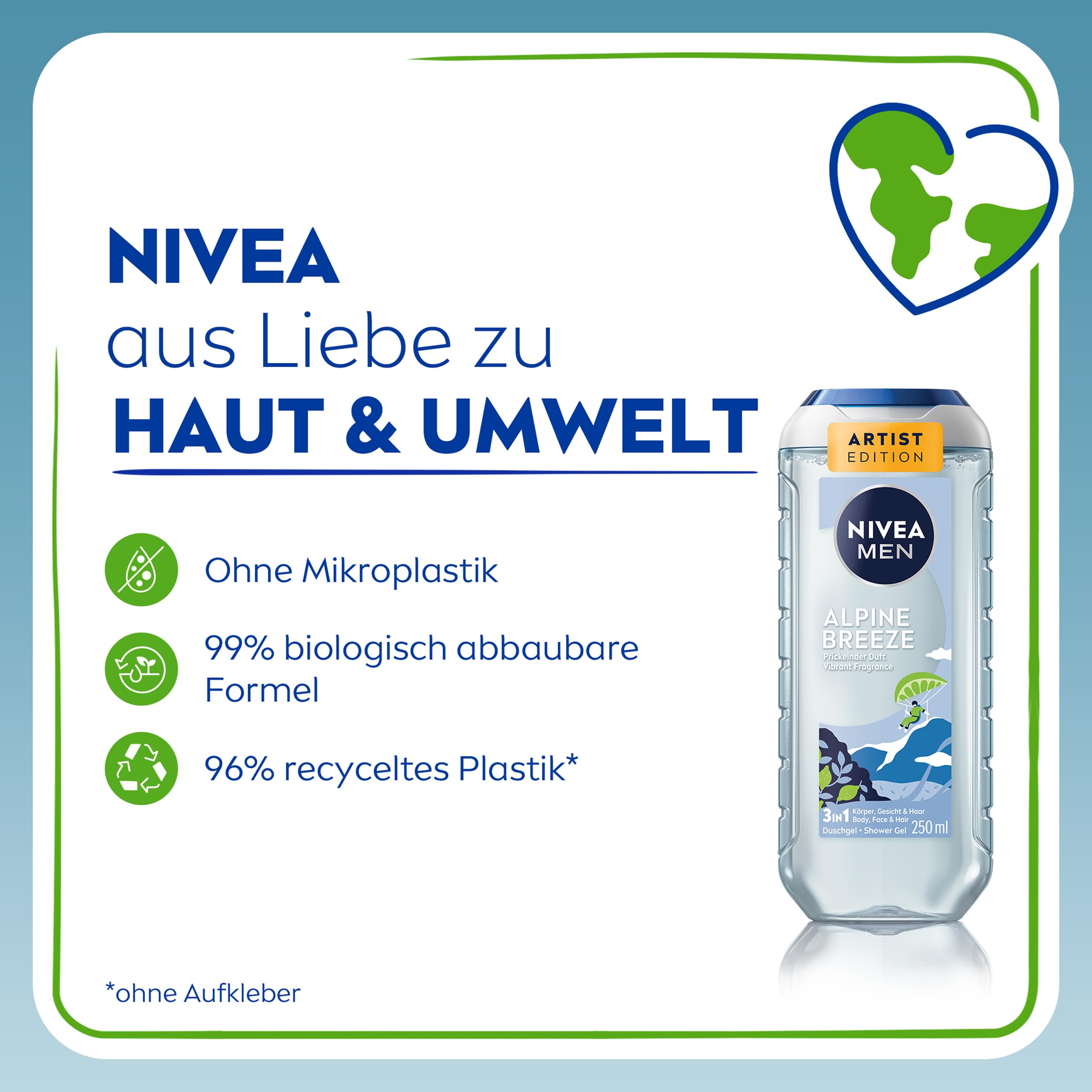 NIVEA MEN Alpine Breeze Artist Edition Duschgel, revitalisierende Pflegedusche mit prickelndem und lebendigem Duft, 3in1 Duschgel für Körper, Gesicht und Haare (250 ml) 7