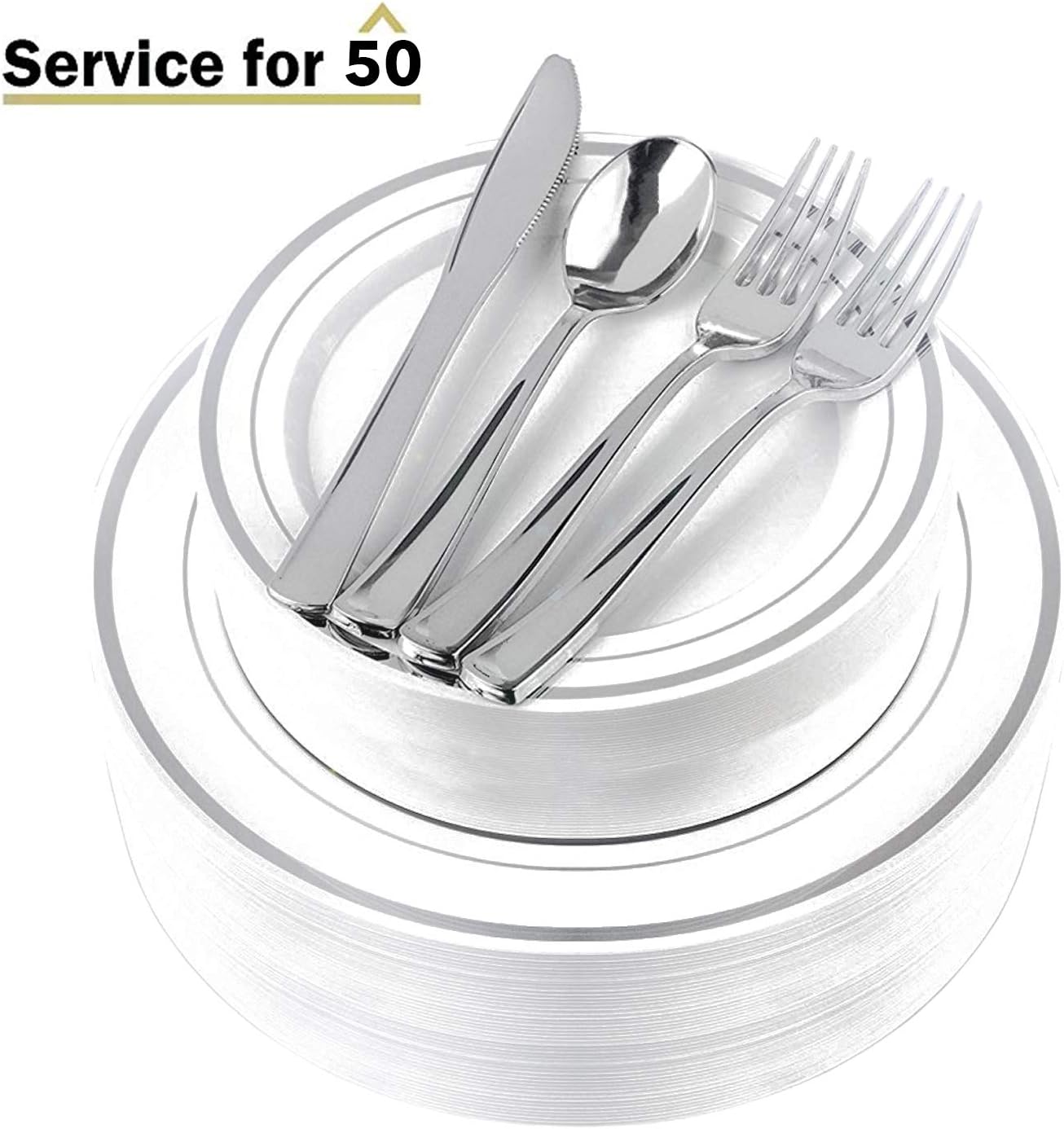 300Piece Silver Disposable Plates & Silver Plastic Cutlery