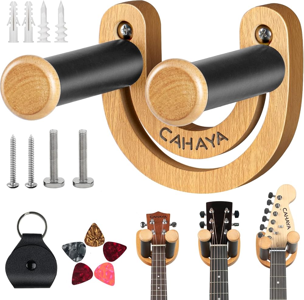 CAHAYA CY0297 Guitar Wall Mount Hanger 13kg Load, Smiley U-Shaped 5 Picks