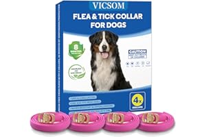 VICSOM 4 Pack Flea Collar for Dogs, Dog Flea and Tick Collar 8 Months Flea and Tick Prevent for Dog, Waterproof Adjustable Dog Flea Collar, Tick and Flea Collar for Large Small Dogs Puppy Flea Collar, Pink