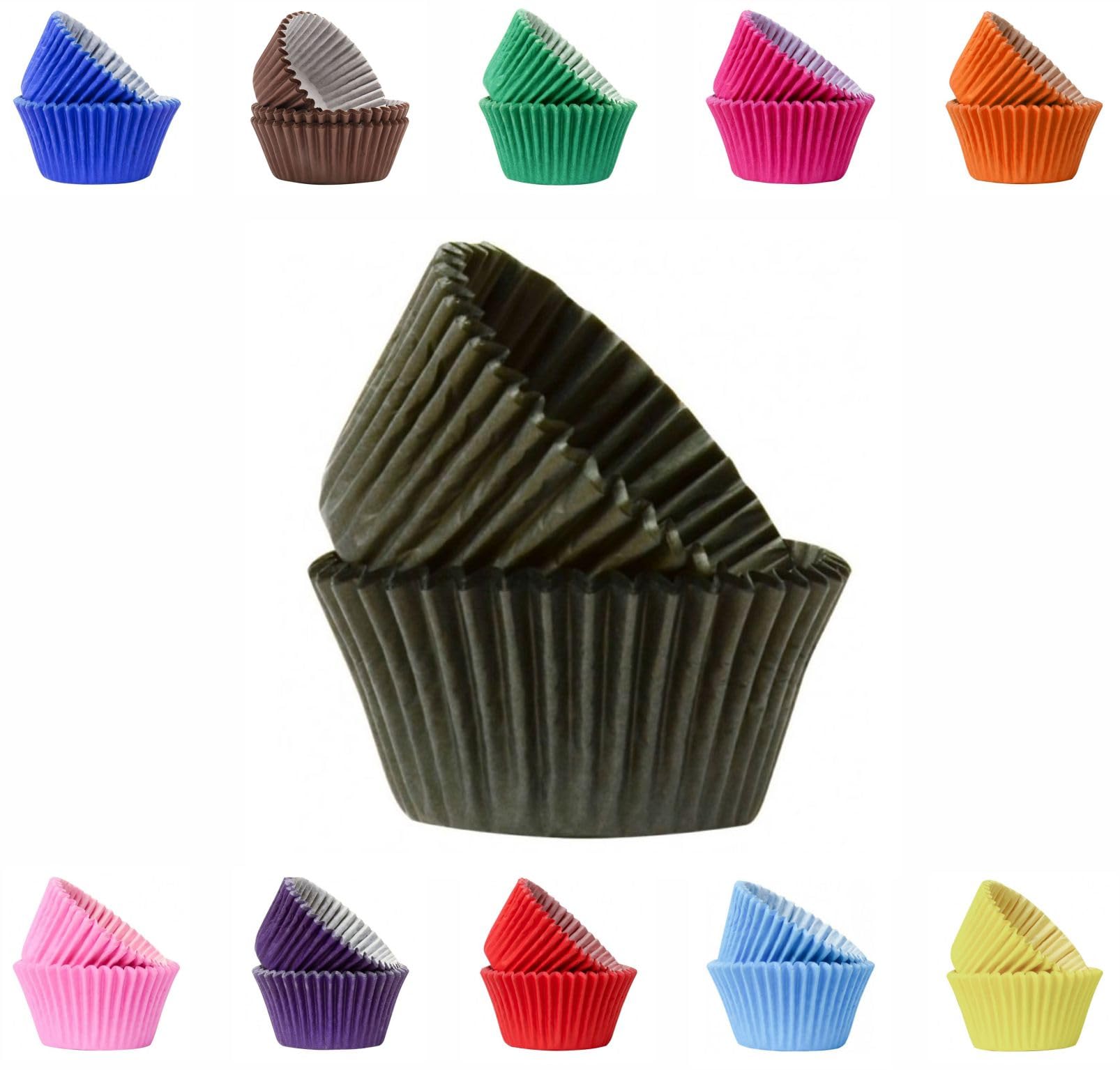 Vibrant, Colourful Baking Cupcake Cases, Greaseproof Paper Baking Cups 50mm Cup Cake Muffin Cases (50, Black)
