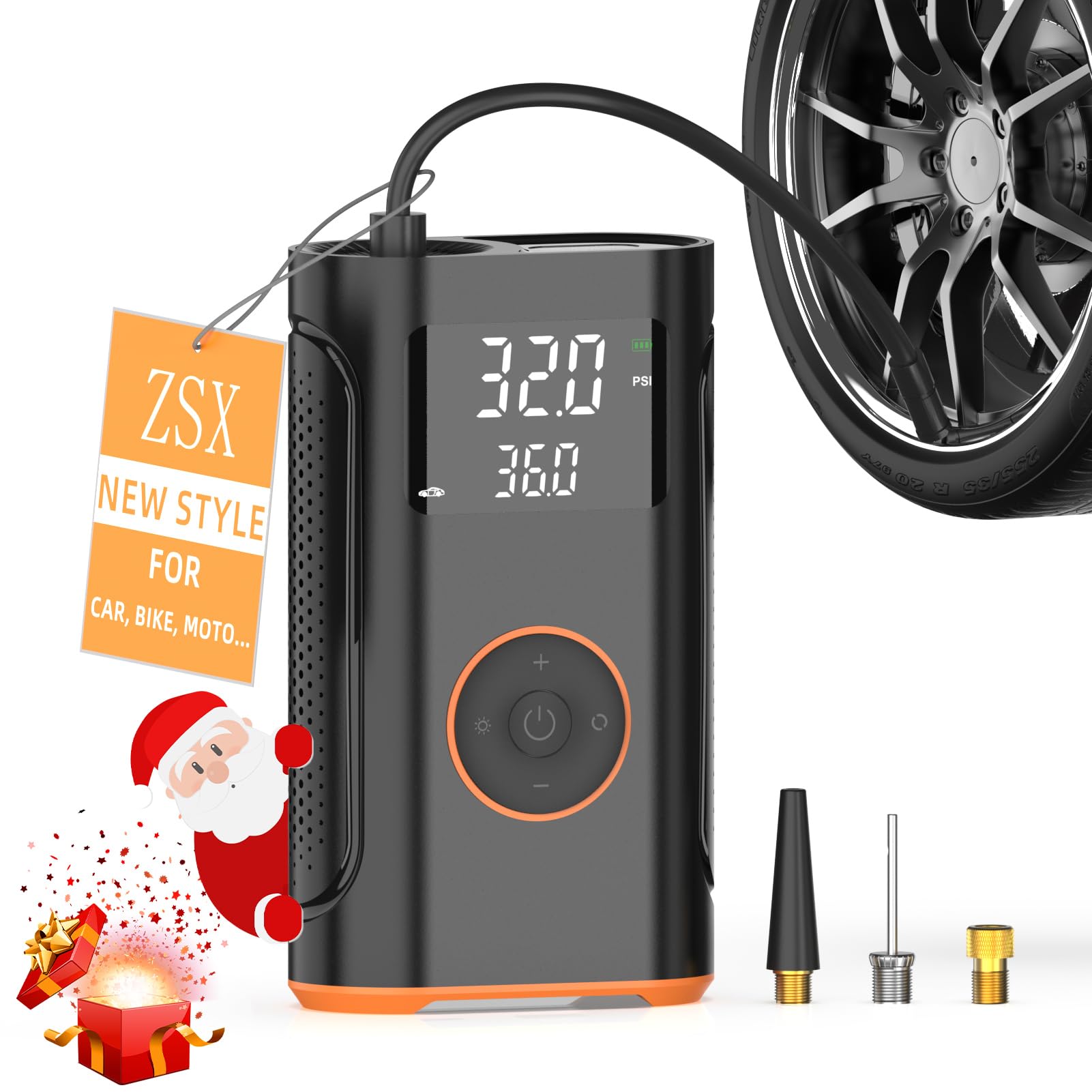 Photo 1 of (New Upgrade) ZSX Tire Inflator Portable Air Compressor-160 PSI Air Pump with Memory Function, Electric Bike Pump with Tire Pressure Gauge, Tire Inflator for Car, Gifts for Men Husband Father