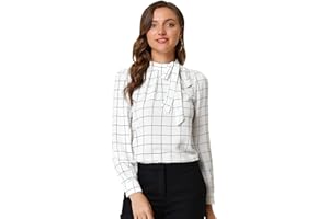 Allegra K Women's Christmas Costumes Bow-Tie Neck Blouse Office Work Checks Shirt Tops