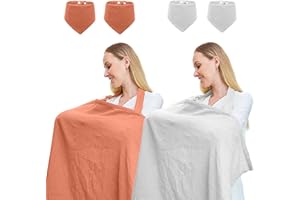 TATAVR Muslin Nursing Cover for Breastfeeding, Soft & Breathable Cotton Breastfeeding Cover with Adjustable Neck Strap for Mother Nursing Apron, Multi-Use Car Seat Canopy(Included Four Baby Bibs)