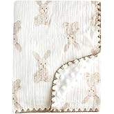 Gunnaicat Baby Soft Muslin Thick Blanket Cotton and Dotted Backing Double Layer Receiving Blanket 40"x40" Bunny