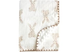 Gunnaicat Baby Soft Muslin Thick Blanket Cotton and Dotted Backing Double Layer Receiving Blanket 40"x40" Bunny