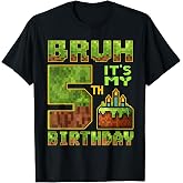 Birthday Boy 5 Year Old Bruh It's My 5th Bday Gamer Pixel T-Shirt