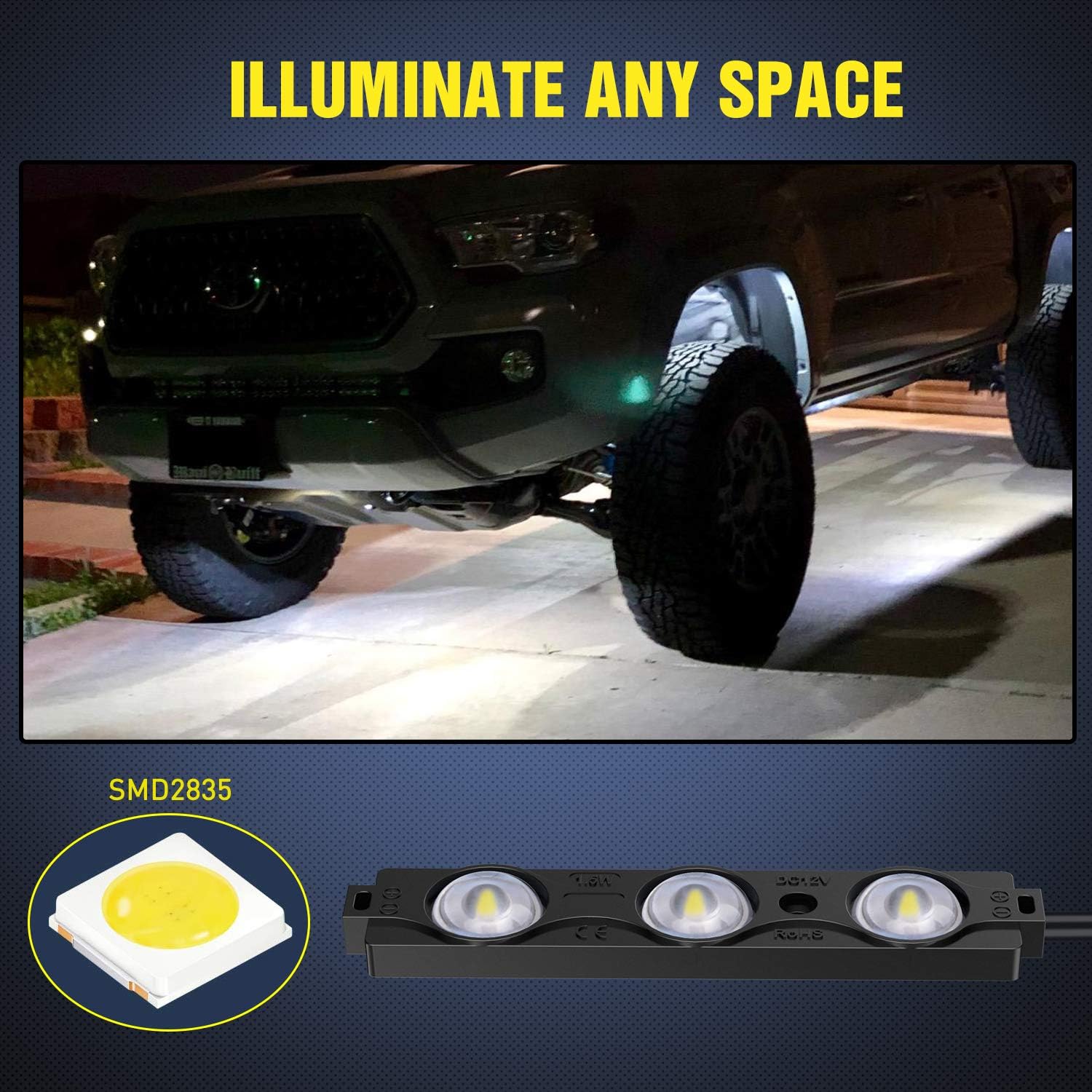 Nilight 8PCS 24LED Rock Light for Cargo Truck Pickup Bed Off Road Under Car Side Marker LED Rock Lighting Kit w/Switch White, 2 Years Warranty: Automotive