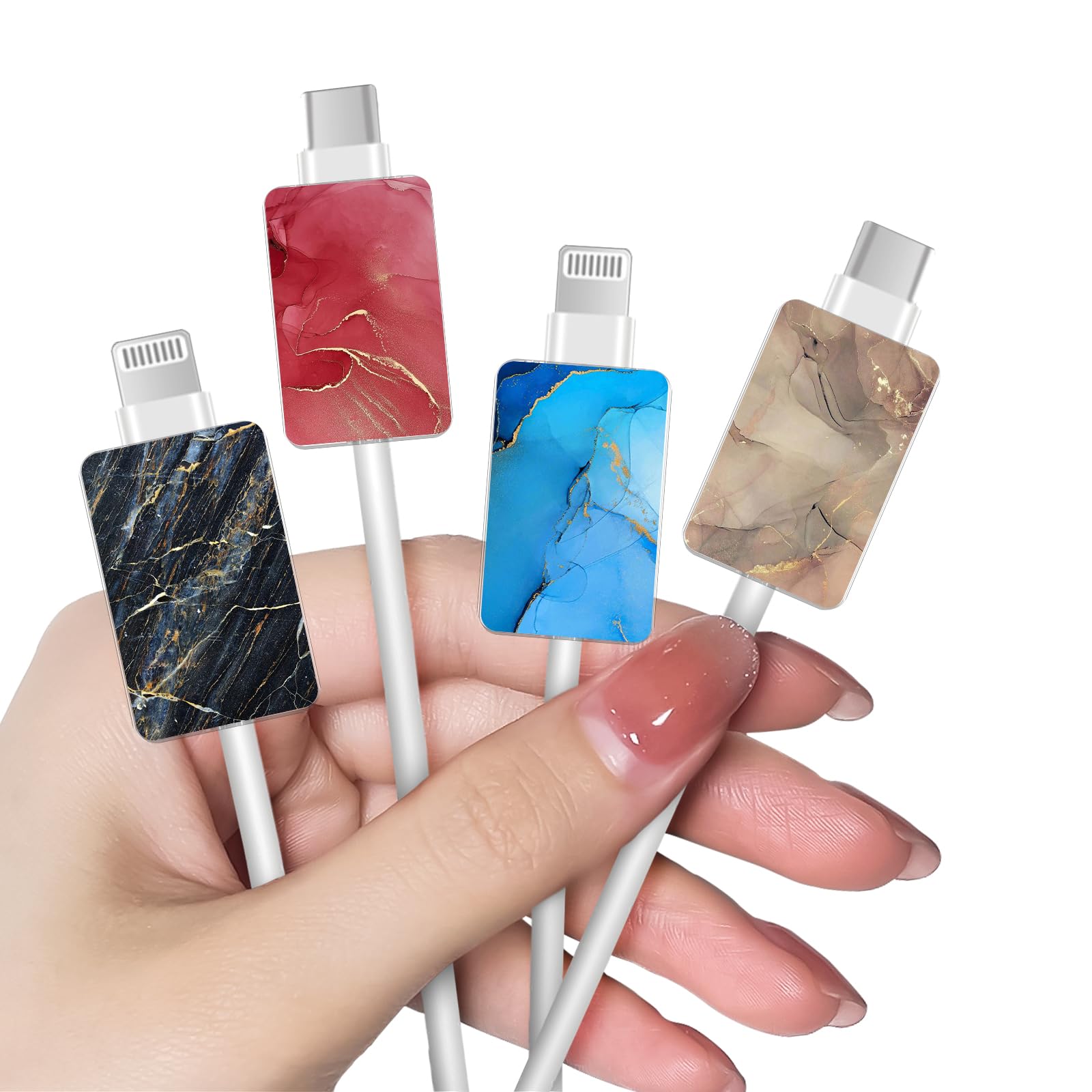 DiyGody Cute Cable Protector for iPhone Type-c, Unique Luxury Marble Design 4pcs Soft USB Cable Cord Protector,Charging Cord Protector,Cable Chomper,Cable Sleeve Cord Saver for Women