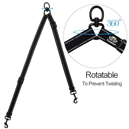 Tacobear Hundeleine Doppelleine Verstellbar 360° drehbar Führleine Laufleine Umhängeleine mit Reflektierende Nähte für Zwei H