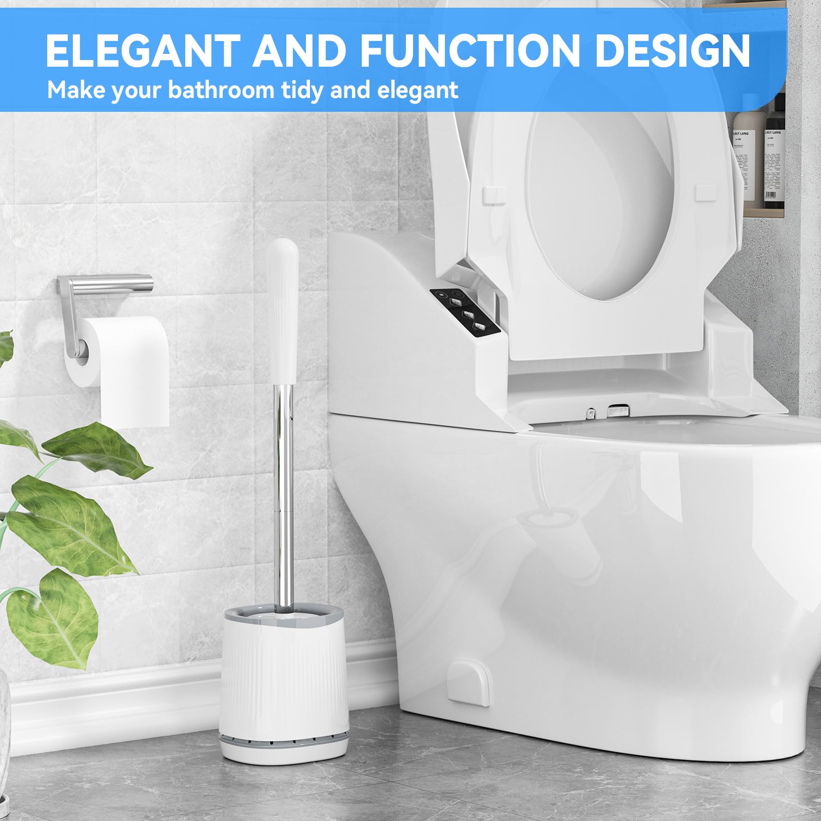 TRENTI Toilet Brush, Toilet Brush and Holder Set, Bristles Toilet Bowl Brush Head with Ventilated Holder, Wall Mounted Compact Toilet Brush Set for Bathroom Deep Cleaning (1, White)