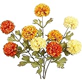 CISDUEO 3 Pcs Artificial Marigold Flowers Artificial Chrysanthemums Ball Flower Orange Silk Mums Flowers Spring Branches for Home Decor Floral Arrangement Table Centerpiece