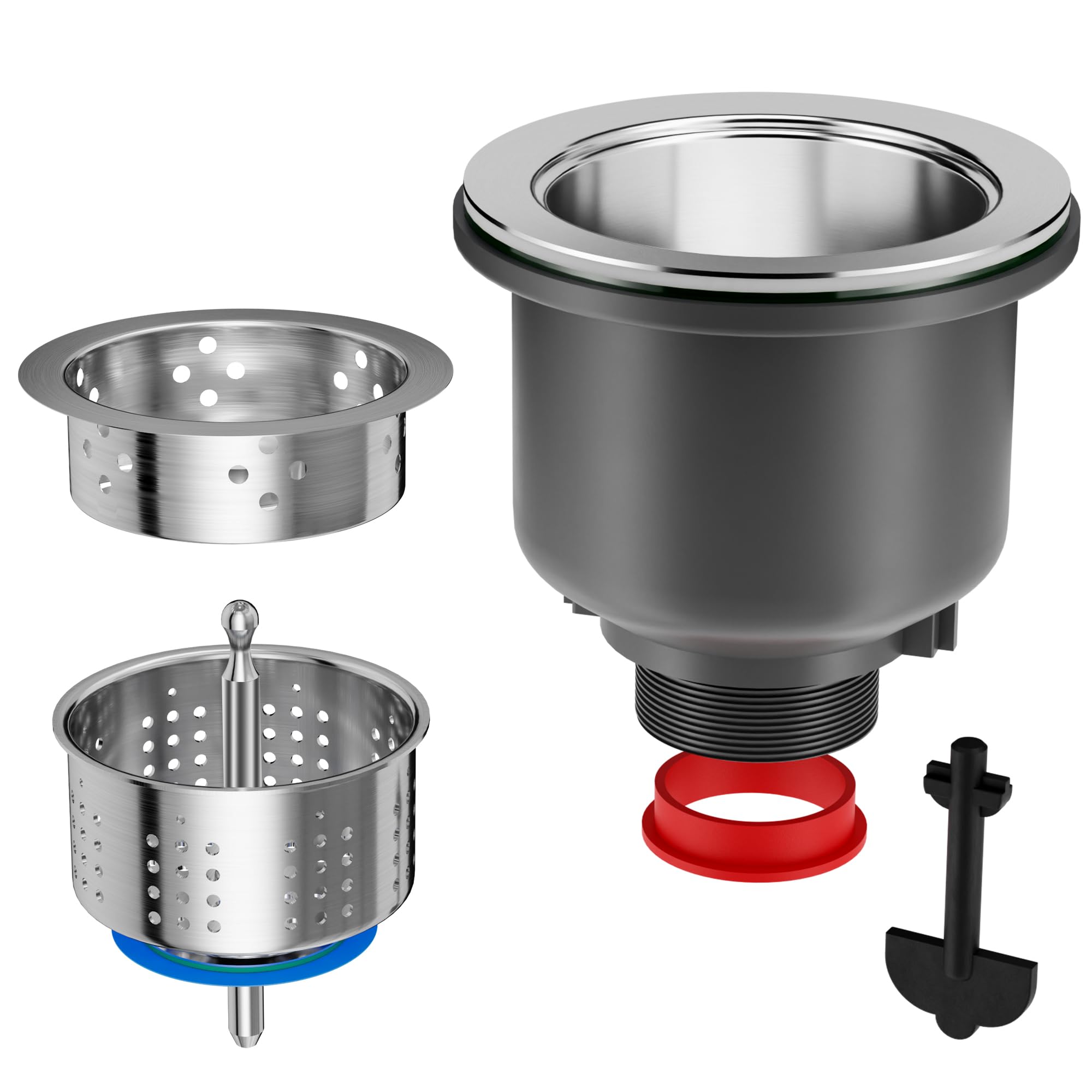 Photo 1 of ST.THOMAS 3-1/2 Inch Kitchen Sink Drain Strainer and Drain Assembly Kit with Removable Deep Sink Strainer Basket and Sink Stopper Flat Cover Replacement for Home Standard Kitchen Sinks(Brushed Nickel)