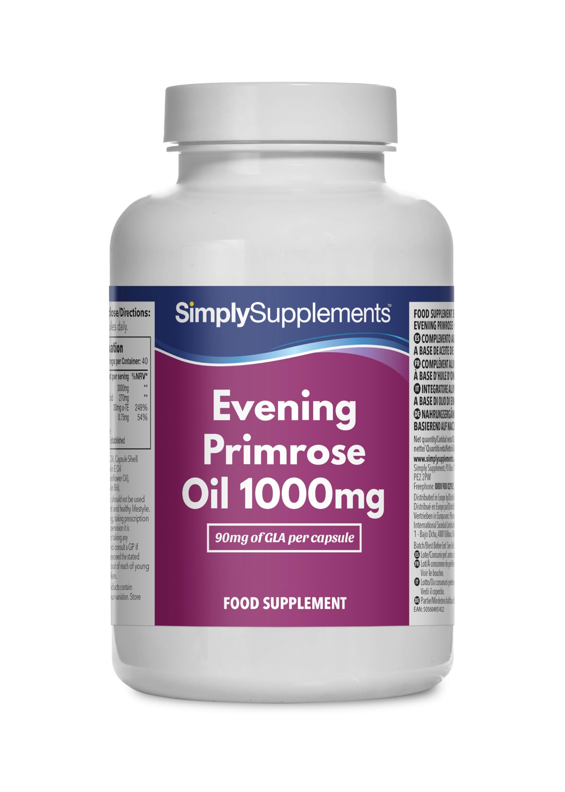 Evening Primrose Oil 1000mg Capsules | Supports Hormonal Balance & Healthy Skin | with Added Vitamins B6 & E | 120 Softgels Capsules | GMP-Certified & UK-Made