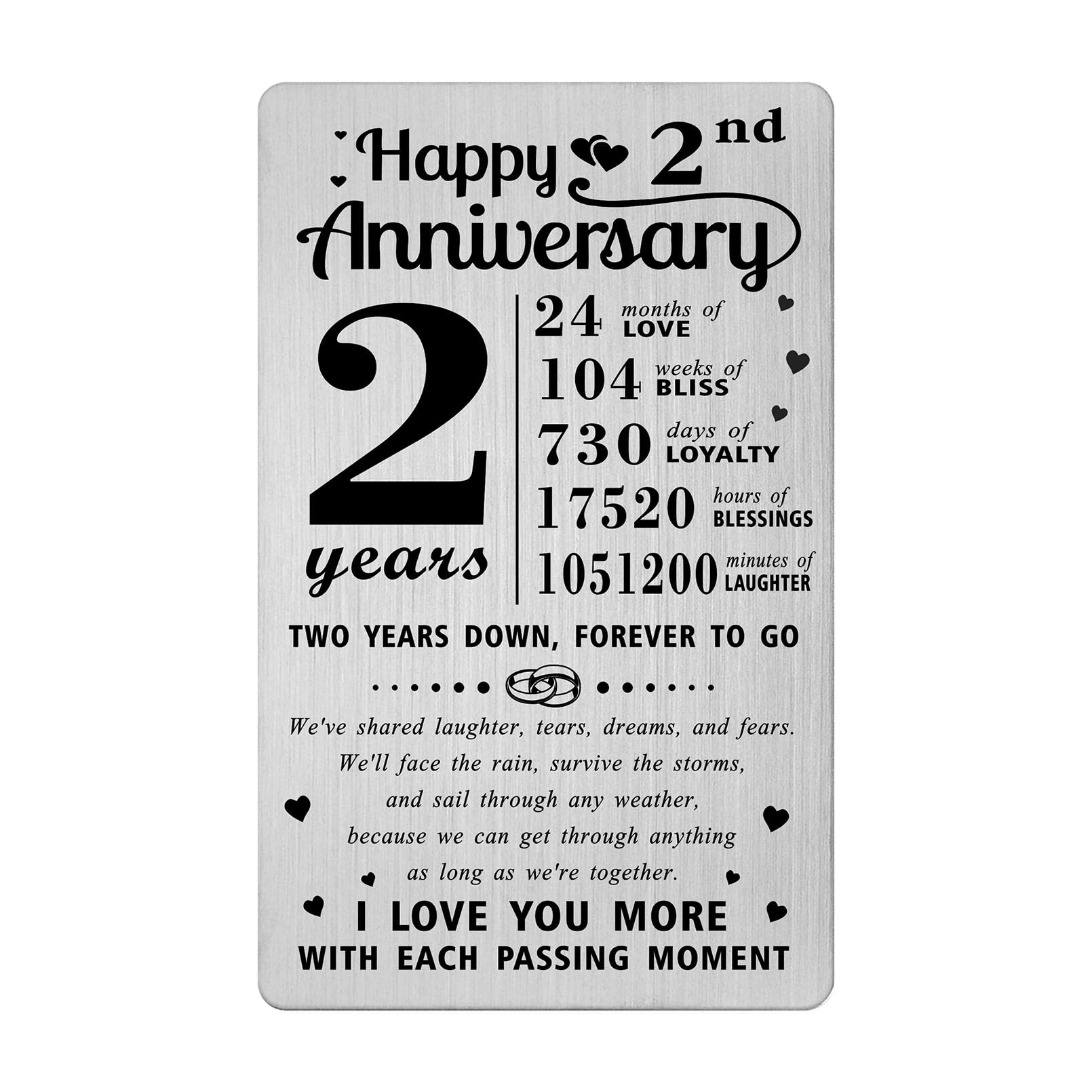 Richesele 2nd Anniversary Card - Happy 2 Year Wedding Anniversary Wallet Card - 2 Years Anniversary Decorations Gifts for Husband Wife Him Her