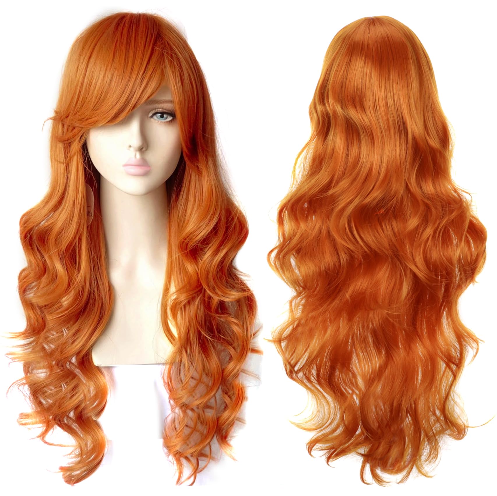 ColorfulPanda Charming Long Orange Wavy Full Hair Wig Anime Cosplay Halloween Costume Party Synthetic Wigs for Women