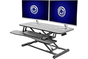 VIVO 36 inch Desk Converter, K Series, Height Adjustable Sit to Stand Riser, Dual Monitor and Laptop Workstation with Wide Ke