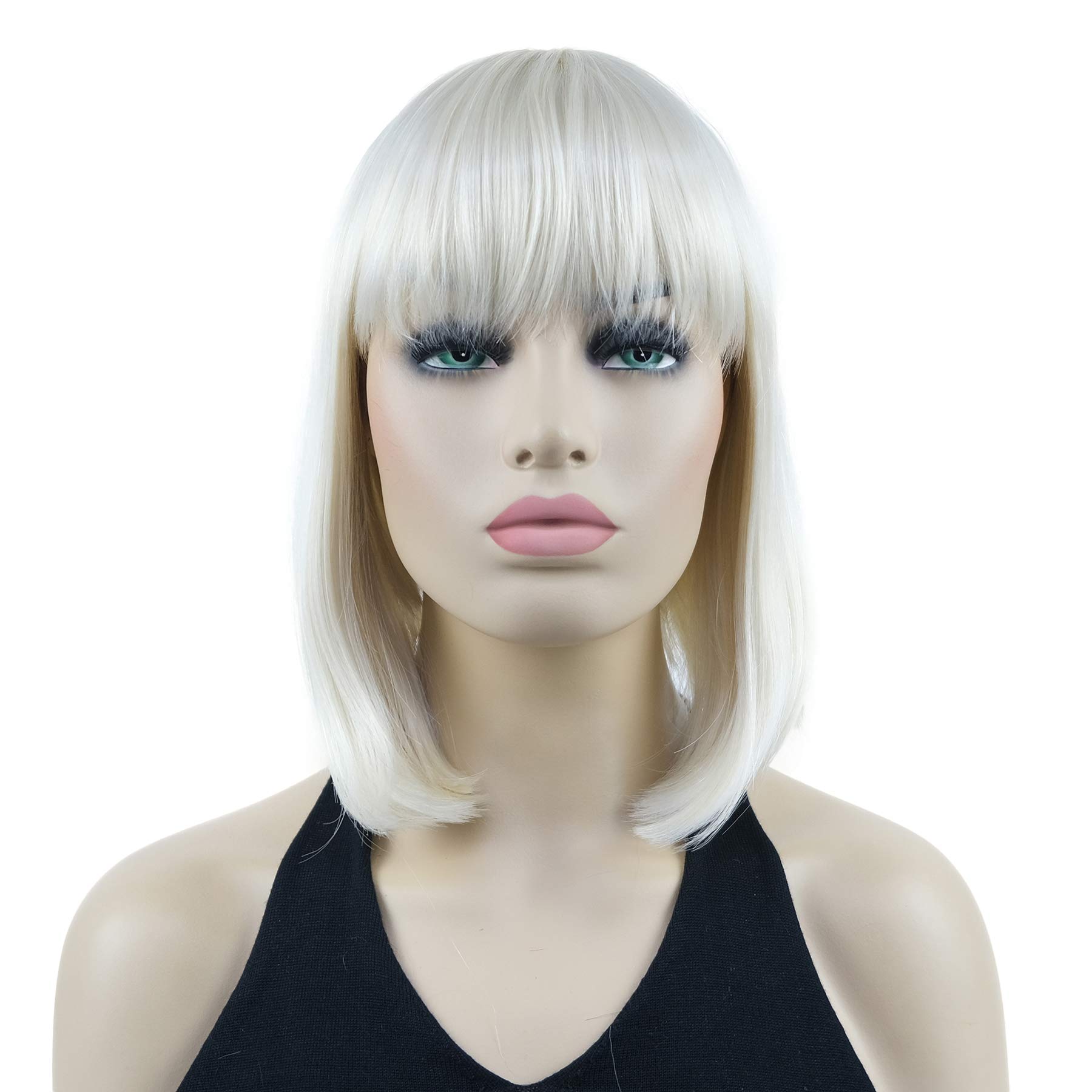Lydell 10" Short Straight Bob Hair Wigs with Bangs Synthetic Hair Cute Wigs (614 Pale Blonde)