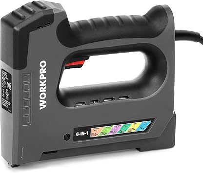 Amazon.com: WORKPRO 6 en 1 pistola de grapas, grapadora eléctrica, 110 V  con cable Brad Nailer para proyecto de carpintería: Office Products