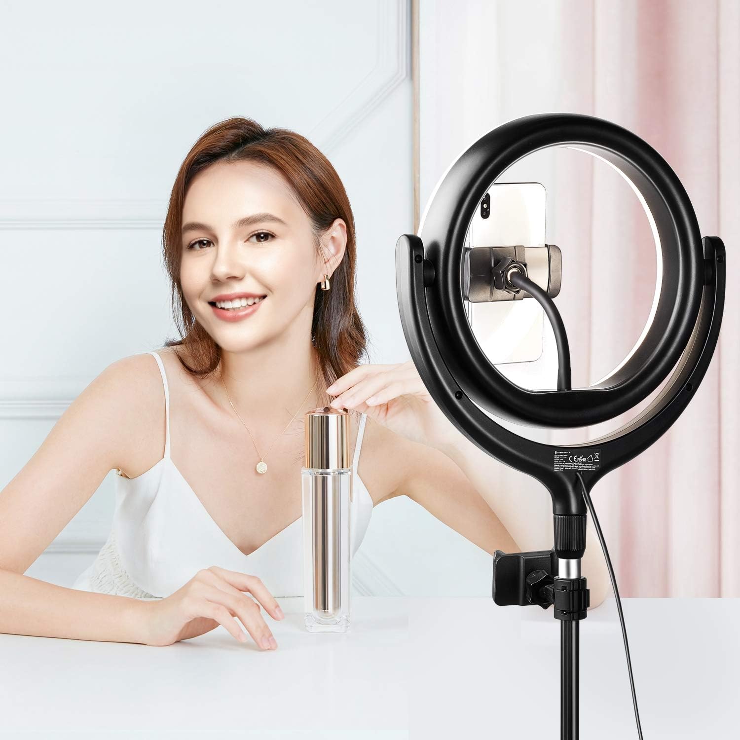 TaoTronics Ring Light with Tripod Stand 2 Phone Holders and Bluetooth Remote Shutter, 3 Lighting Modes, 10 Brightness Levels, Dimmable Led Camera Ring Light for Live Streaming, YouTube, Video, Make Up : Camera & Photo