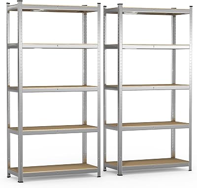 VOUNOT 5-Tier Heavy Duty Shelving Set of 2 180x90x40 cm 1250 kg